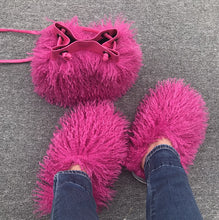 Load image into Gallery viewer, Women Fashion Furry Slides with Bag Set