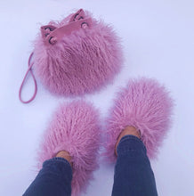 Load image into Gallery viewer, Women Fashion Furry Slides with Bag Set