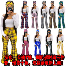 Load image into Gallery viewer, Plaid Bell-Bottoms Pants 3 PCs set