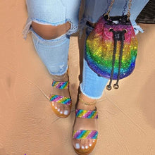 Load image into Gallery viewer, Rainbow Flip Flops Slippers with Bag Sets