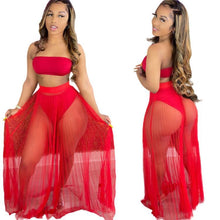 Load image into Gallery viewer, Women Lace Mesh Maxi 3 PCs Skirt Set