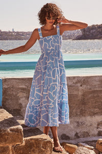 Women Lace-up Print Long Dress