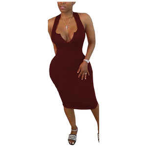 Women Sleeveless Sheath with V Neckline Dress